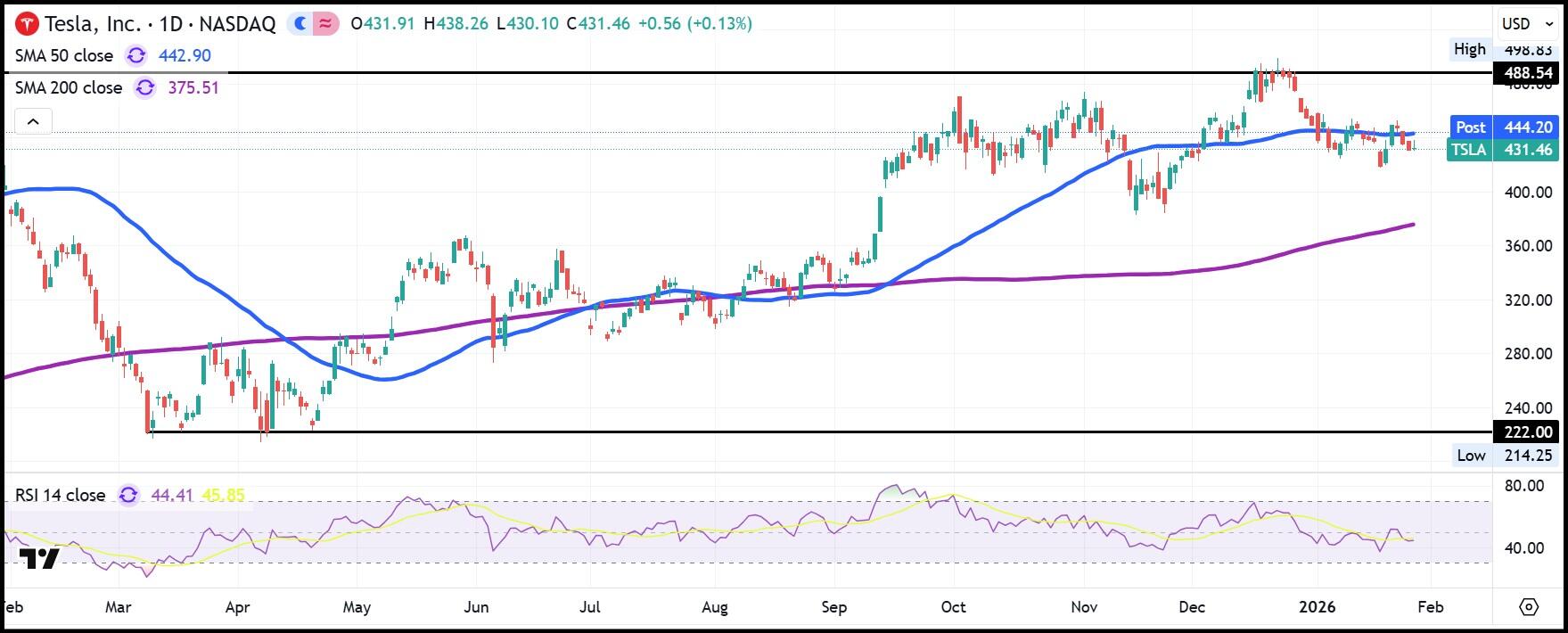 Tesla TSLA hisse fiyatı